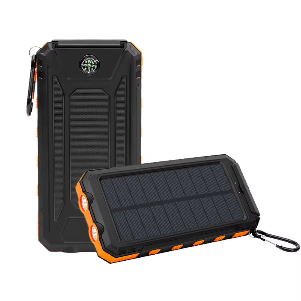 Portable Waterproof Solar Power Bank for Outdoor Mountain Climbing and Camping, Large-Capacity Compass Mobile Power Bank