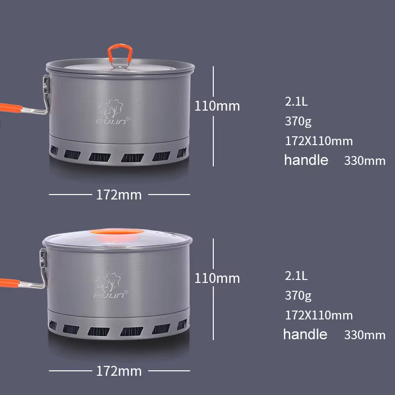Bulin 2L Aluminum Alloy Ultralight Outdoor Camping Cookware Pot Utensil Cooking Picnic Tableware