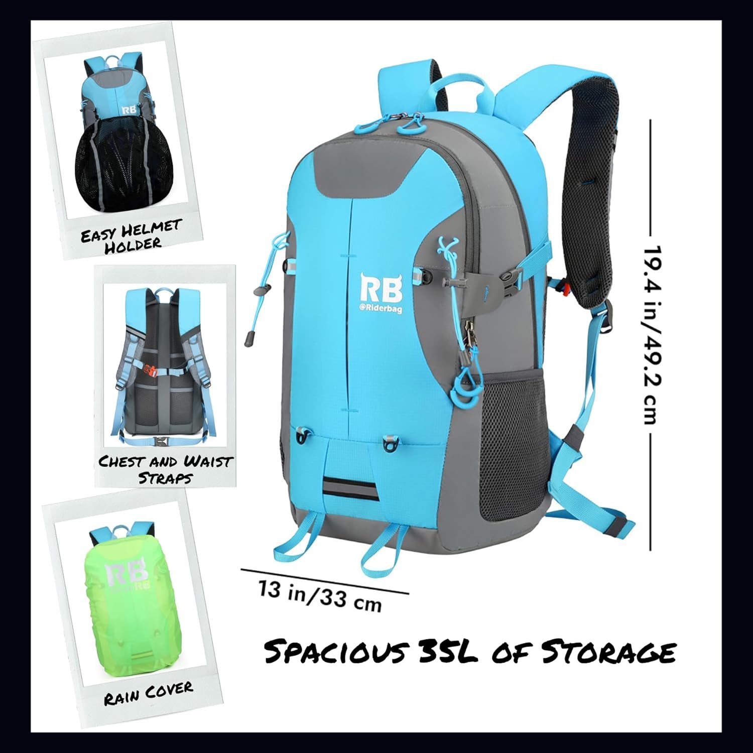 Reflective Motorcycle Backpack – Hi Viz EDC Commuter Bag for Riders, Night Travel, and Daily Use with Helmet Holder, Laptop Compartment, Ventilated Back, Urban Gear (Light Blue Backpack)