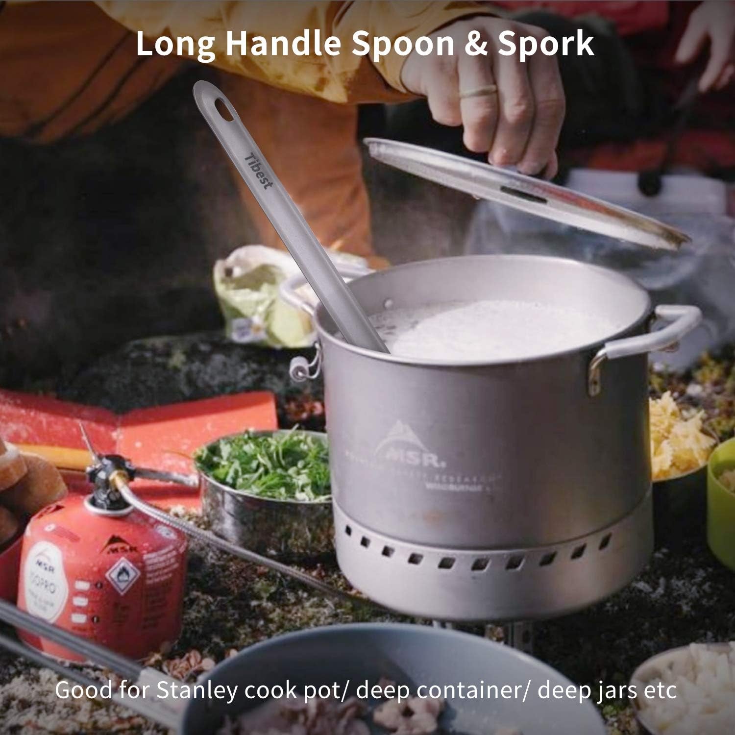 Titanium Spork Long Handle Camping Spoon Backpacking Spork Titanium Long Spoon, Ultra Lightweight Camping Utensil for Backpacking, Hiking, Outdoors