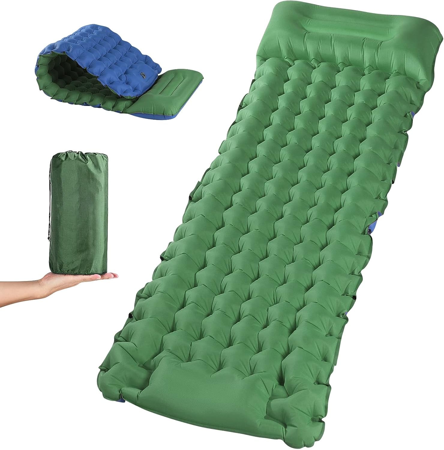 Inflating Sleeping Pad for Camping - Extra Thickness & Compact, Lightweight, Portable
