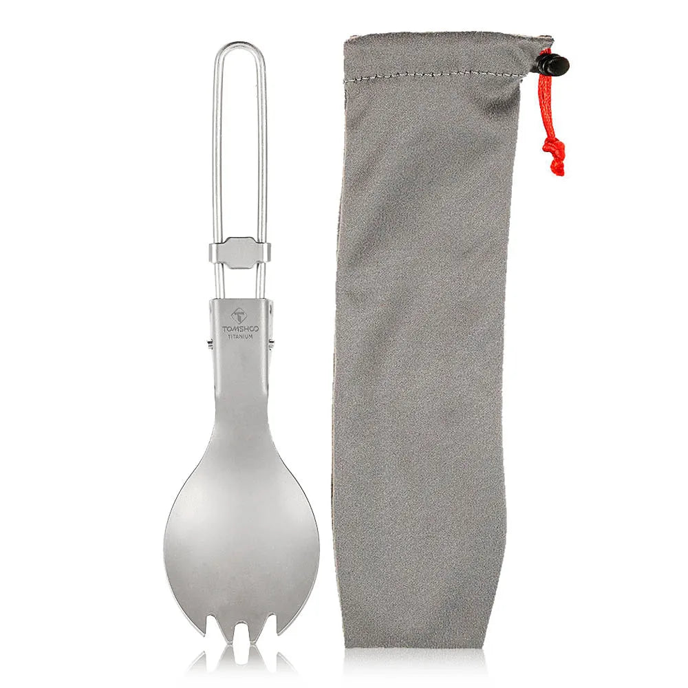 Titanium Folding Spork Outdoor Camping Supplies Hiking Backpacking Dinner Spork Utensil Tableware Fork Spoon for Hiking