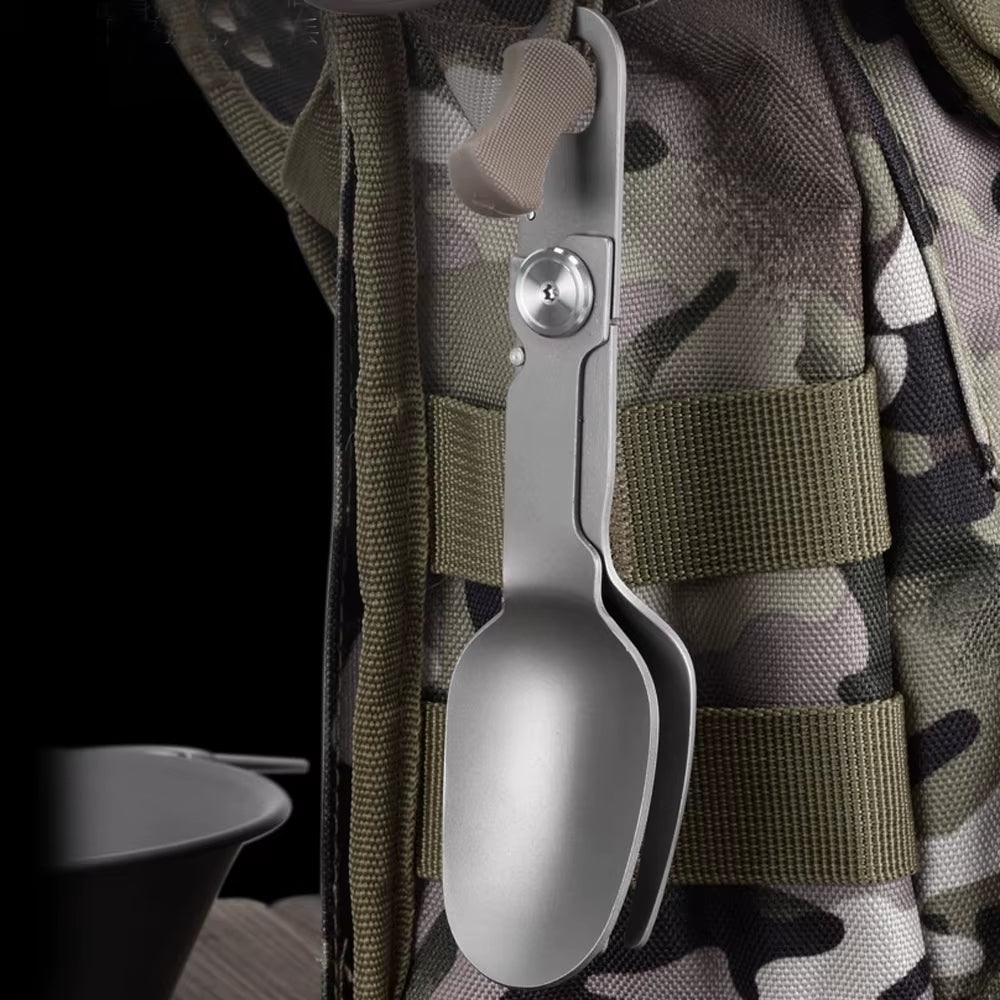 Portable Titanium Alloy 2 in 1 Folding Fork and Spoon Combo Lightweight Camping Utensil Spork for Backpacking Outdoor Tool EDC
