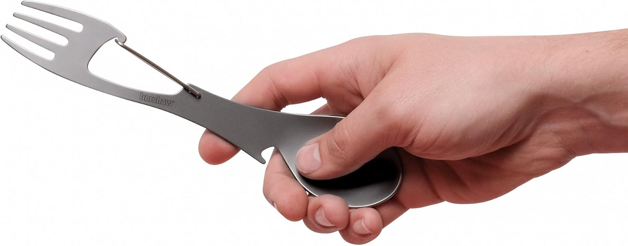 Ration Multi Tool Spork, Stainless Steel Spoon, Fork, Carabiner and Bottle Opener, Regular and XL Sizes