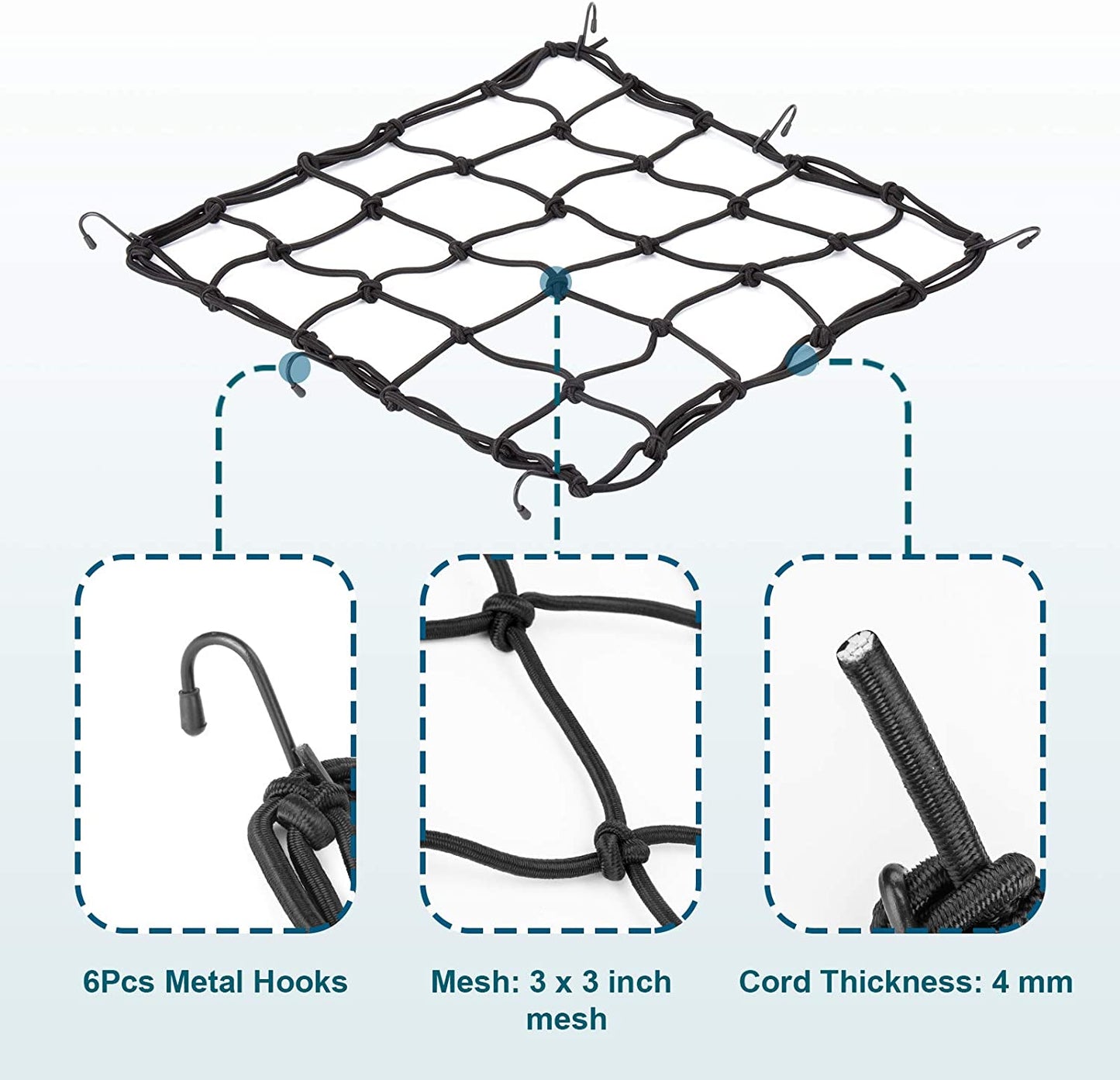2Pack15.7 X15.7 Cargo Net, Made of Rubber Heavy Duty Bungee Net Stretches to 31.