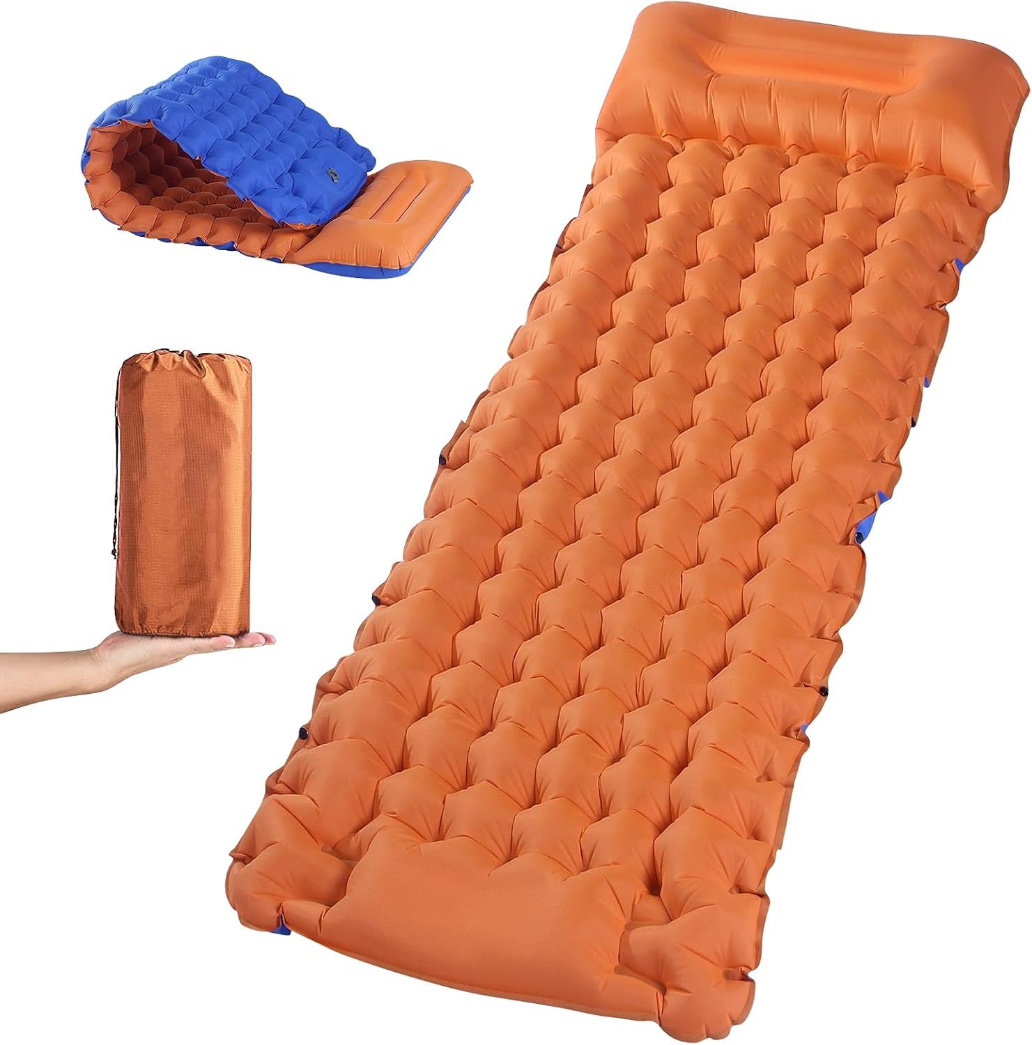 Inflating Sleeping Pad for Camping - Extra Thickness & Compact, Lightweight, Portable