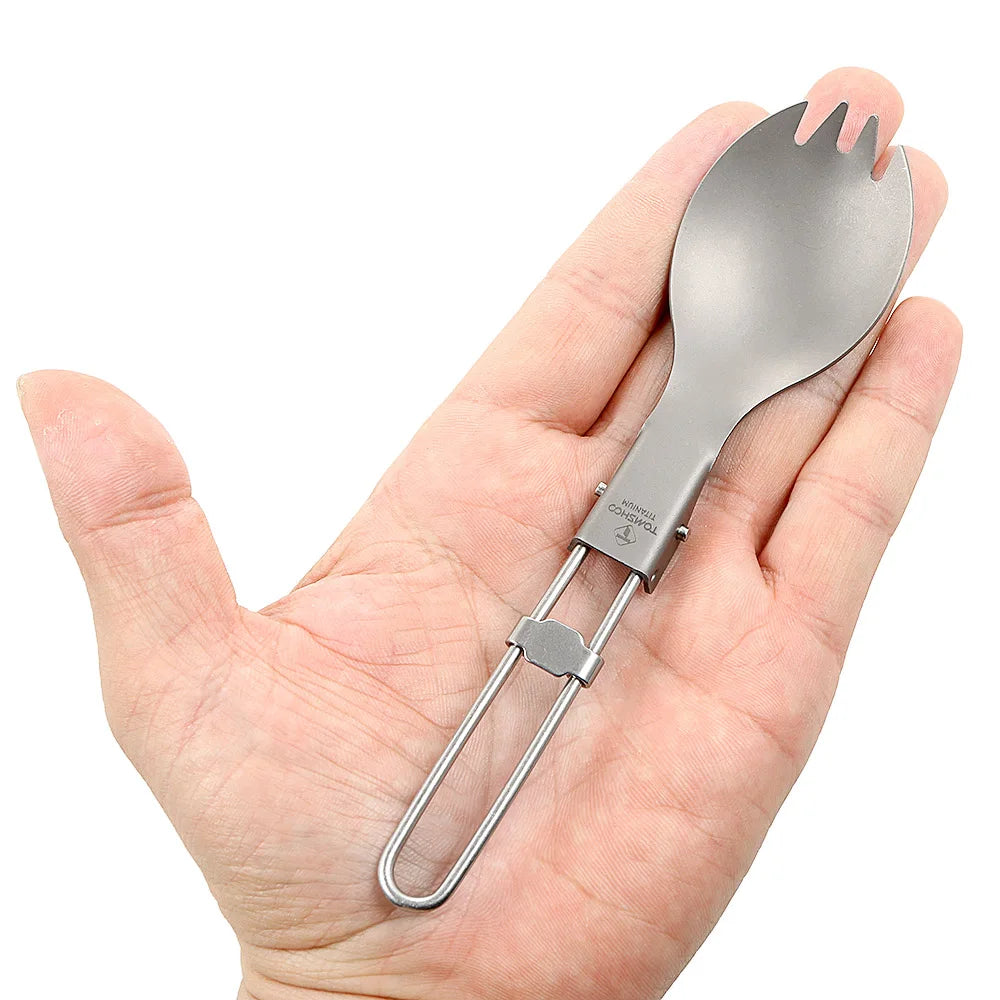 Titanium Folding Spork Outdoor Camping Supplies Hiking Backpacking Dinner Spork Utensil Tableware Fork Spoon for Hiking