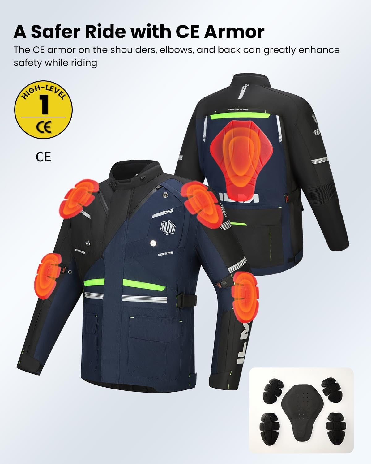 Men'S Motorcycle Jacket CE Armored Riding Waterproof Adventure Touring