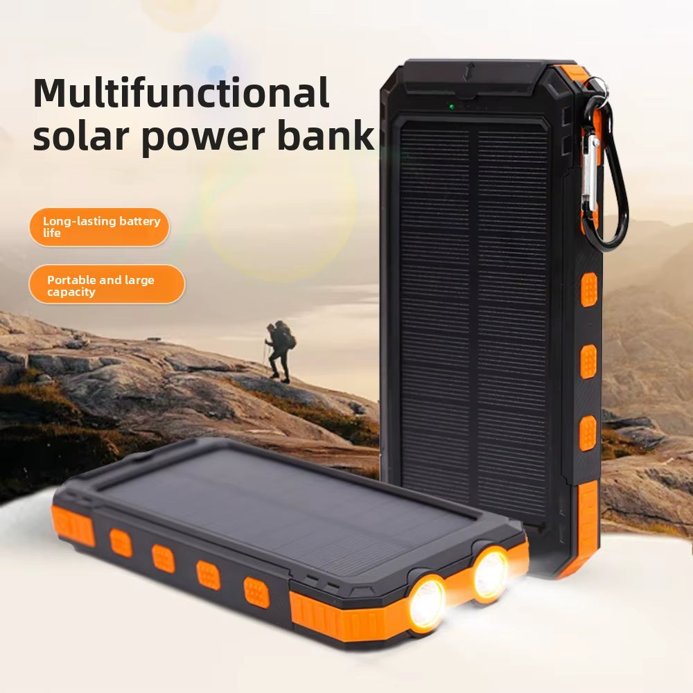 Portable Waterproof Solar Power Bank for Outdoor Mountain Climbing and Camping, Large-Capacity Compass Mobile Power Bank