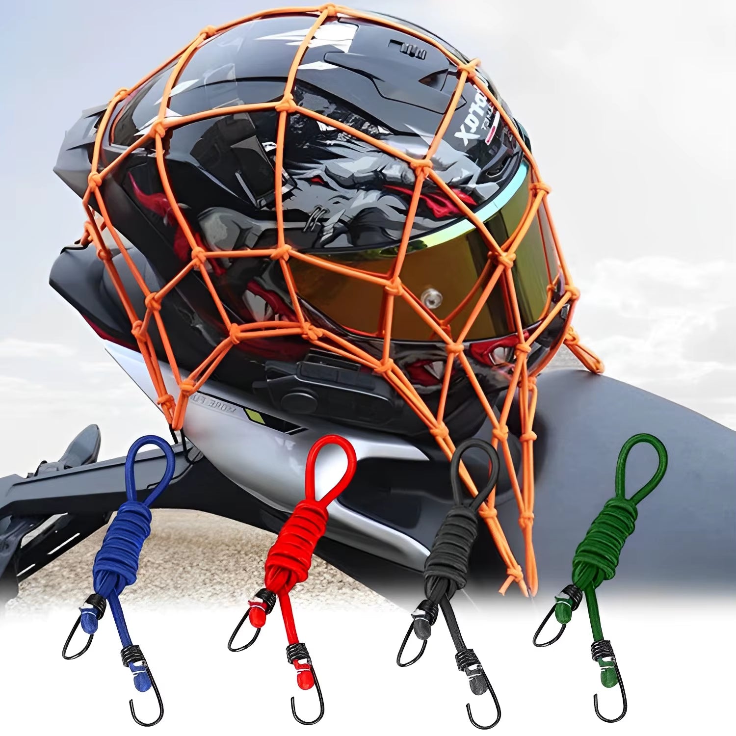 Motorcycle Luggage Net Helmet Mesh Fuel Tank Luggage Mesh Nets with Hooks Motorbike Compaction Storage Motorcycle Accessories
