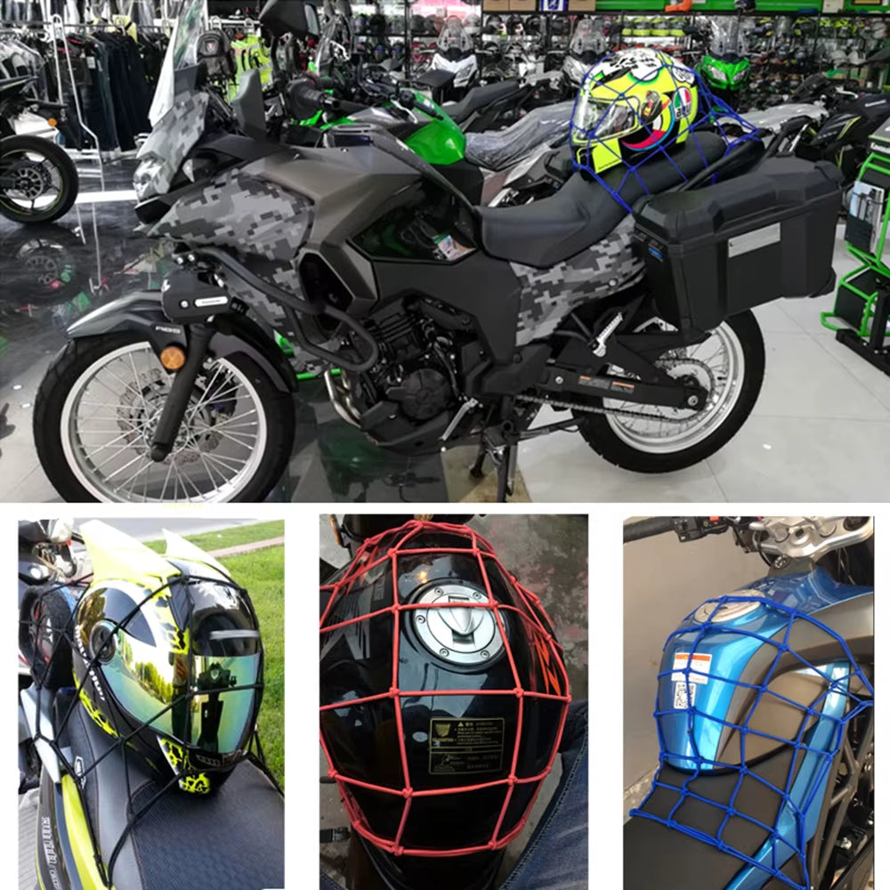 Motorcycle Luggage Net Cover Bike Hold down Fuel Tank Luggage Mesh Rubber Elastic Bungee Motorcycle Bike Tank Hooks Helmet Net