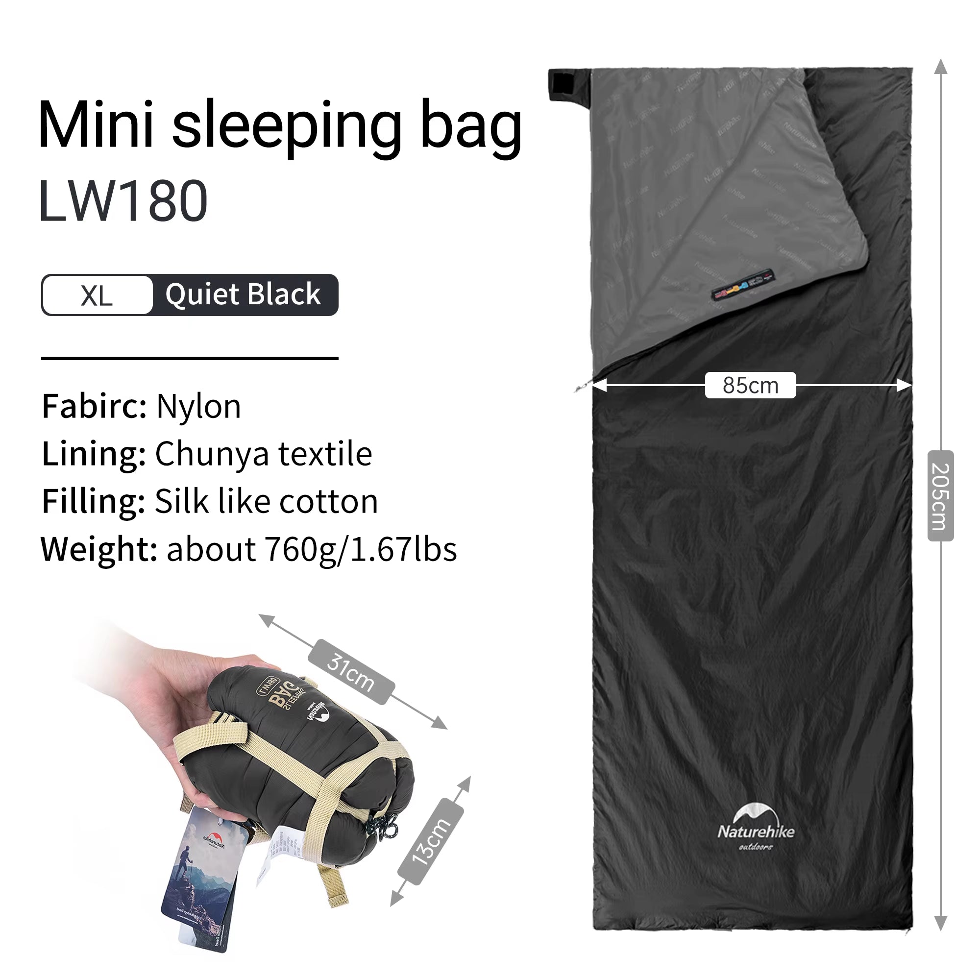 Sleeping Bag Lightweight Mini LW180 Waterproof Cotton Sleeping Bag Nature Hike Tourist Camping Sleeping Bag