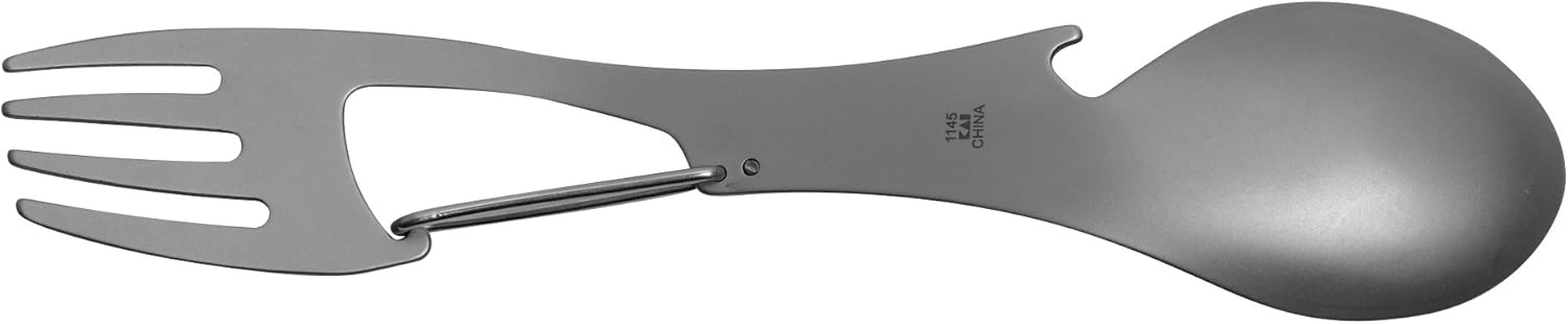 Ration Multi Tool Spork, Stainless Steel Spoon, Fork, Carabiner and Bottle Opener, Regular and XL Sizes
