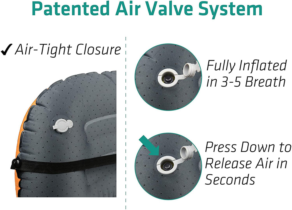 Ultralight Inflatable Camping Travel Pillow - ALUFT 2.0 Compressible, Compact, Comfortable, Ergonomic Inflating Pillows for Neck & Lumbar Support While Camp, Hiking, Backpacking