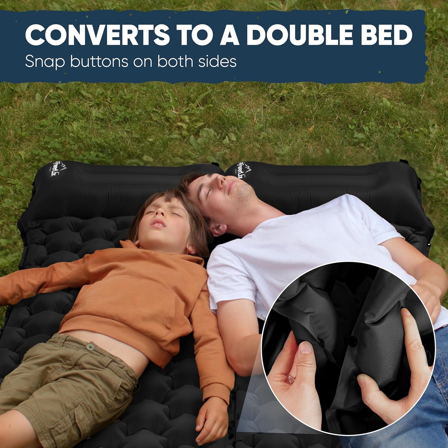 Camping Sleeping Pad 2 Pack, Foot Pump Sleeping Pad for Camping with Built in Pillow, Inflatable Camping Mat, Lightweight Compact Air Mattress Pad for Backpacking Hiking Travelling