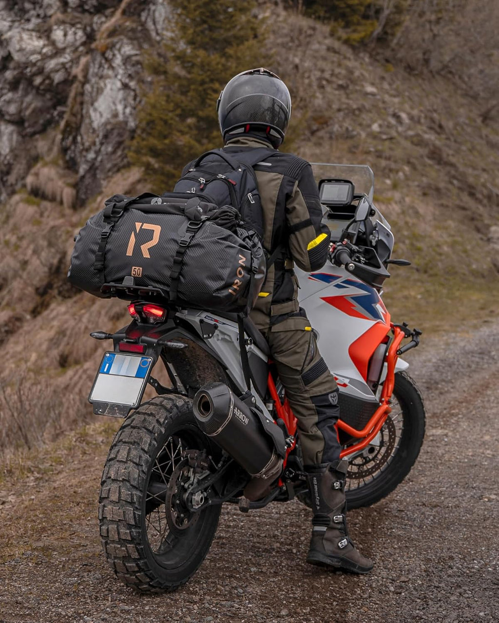 Motorcycle Dry Bag - Waterproof Duffle & Luggage Tail Bag Saddle Bags with Roll Top Closure, Shoulder Straps, Inner Pocket and Mesh Pocket (Black, 30L)