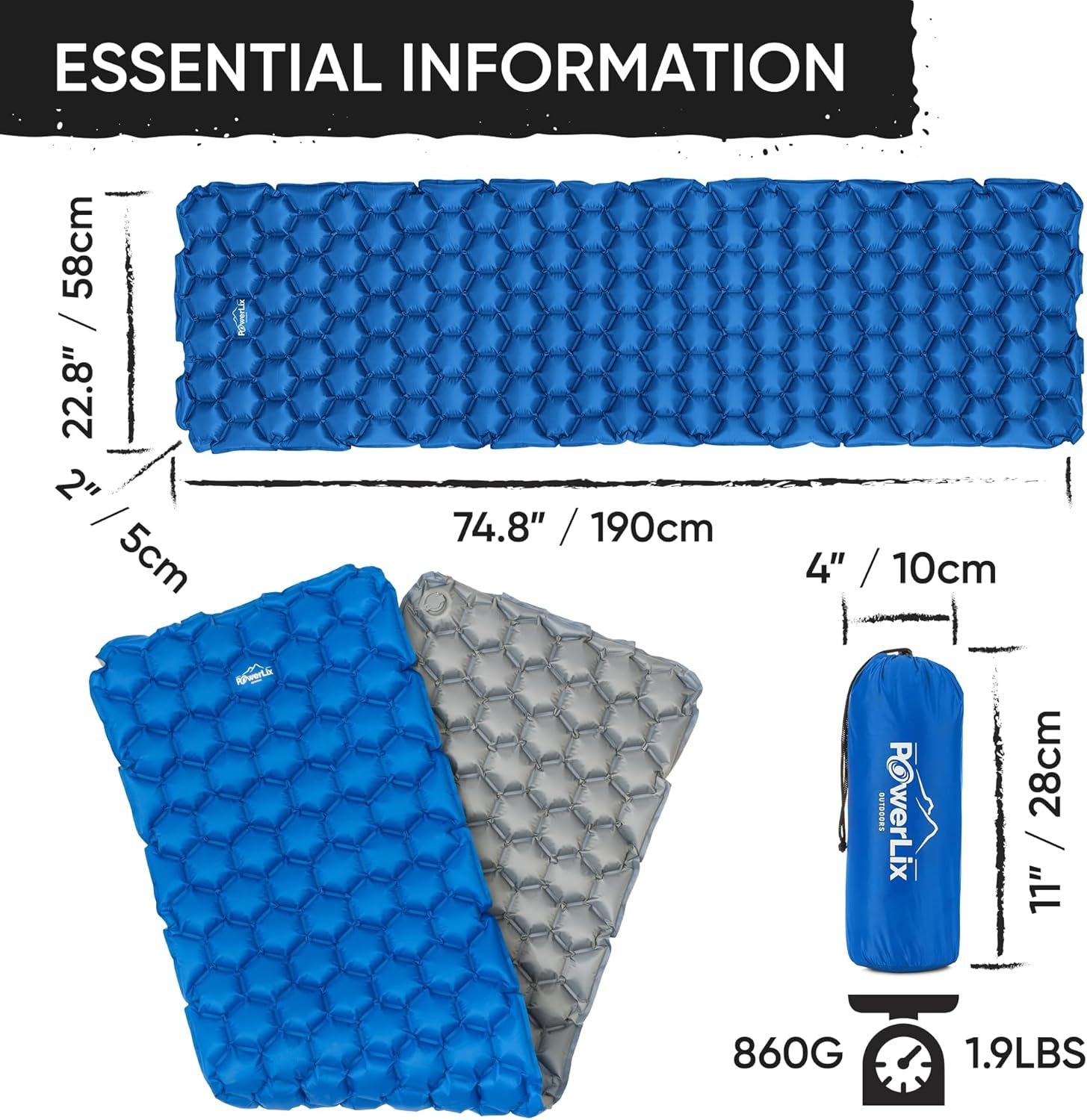 Camping Sleeping Pad - Ultralight Inflatable Camping Mattress Sleeping Mat for Backpacking, Hiking, Compact Lightweight Sleeping Pad for Camping, Inflation Bag/Repair Kit Included