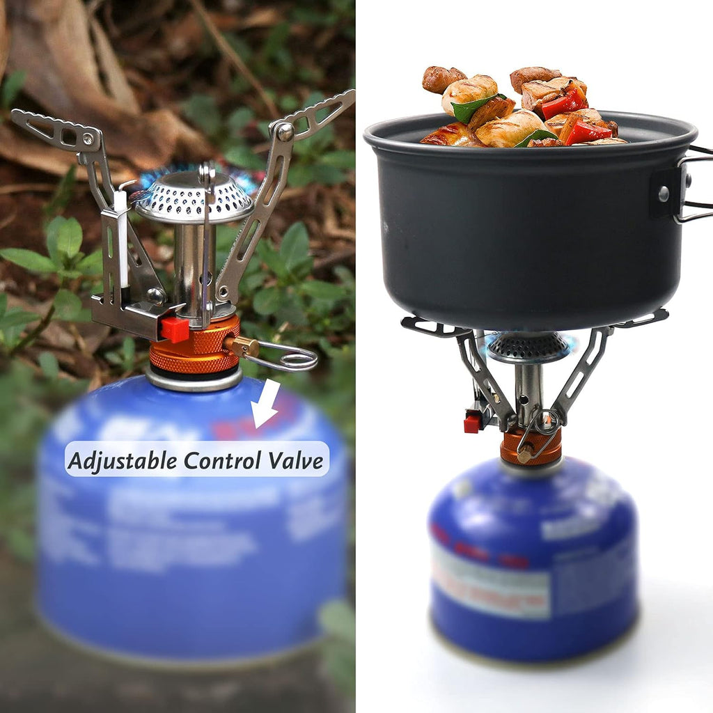 Portable Camping Stove Ultralight Backpacking Stove with Piezo Ignition, Windproof Camp Stove for Outdoor Hiking Cooking