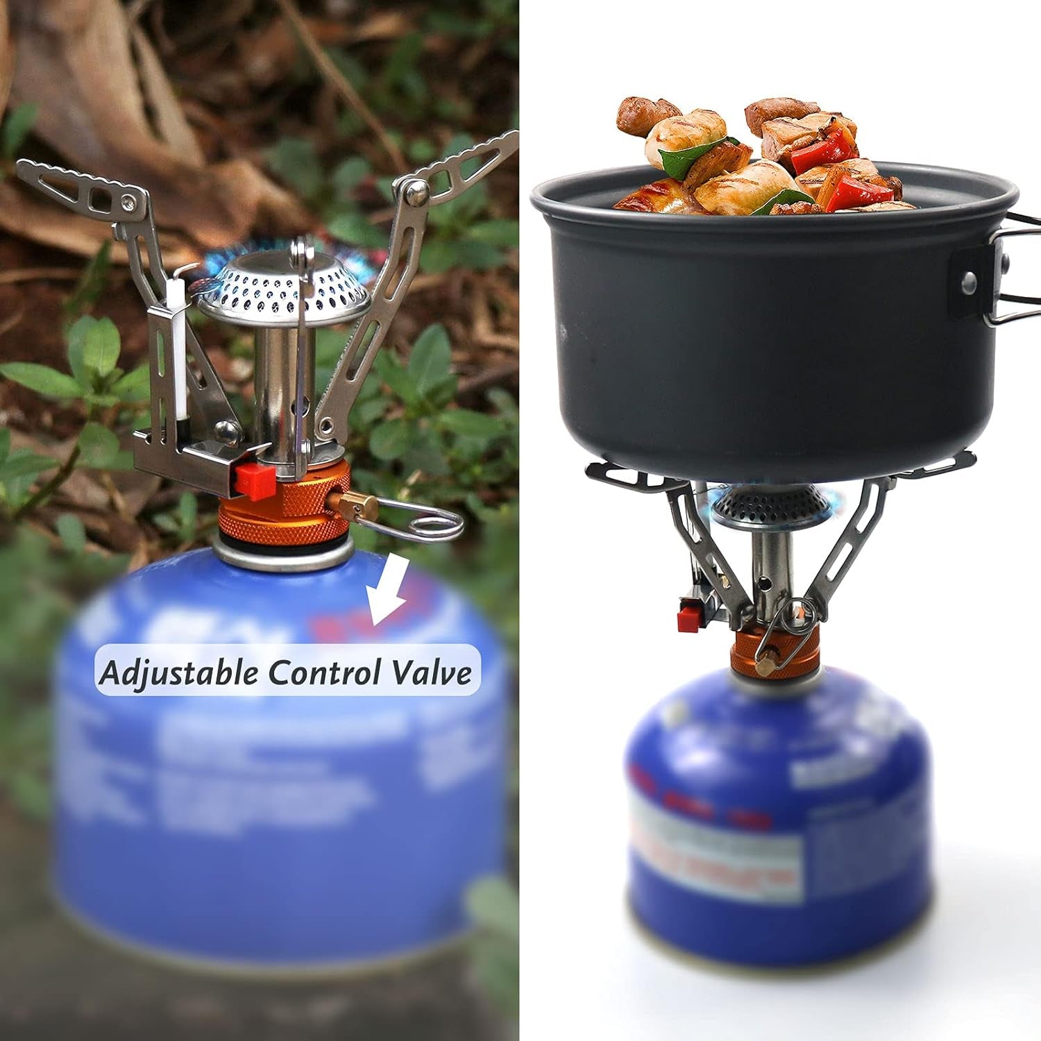 Portable Camping Stove Ultralight Backpacking Stove with Piezo Ignition, Windproof Camp Stove for Outdoor Hiking Cooking