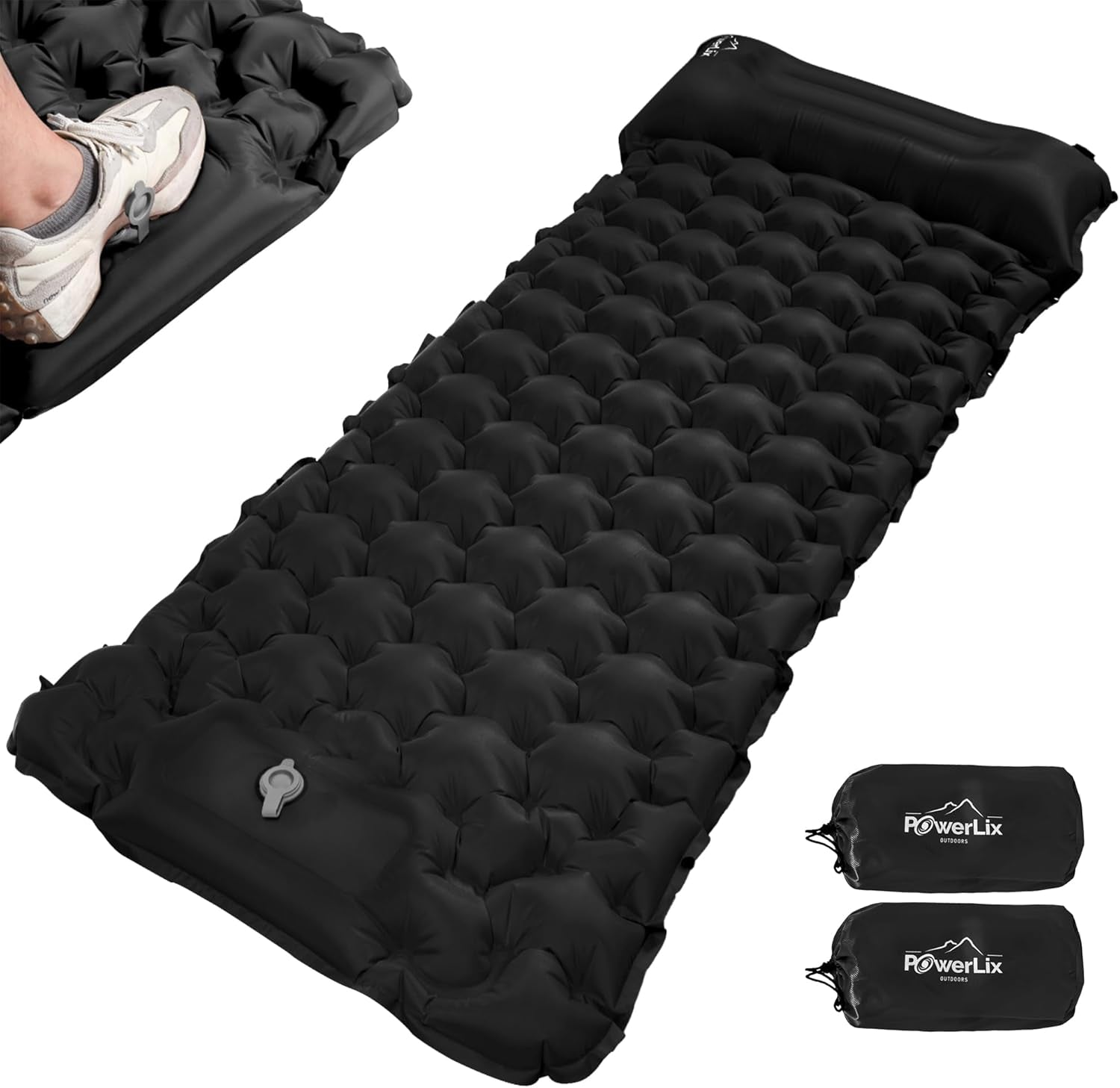 Camping Sleeping Pad 2 Pack, Foot Pump Sleeping Pad for Camping with Built in Pillow, Inflatable Camping Mat, Lightweight Compact Air Mattress Pad for Backpacking Hiking Travelling