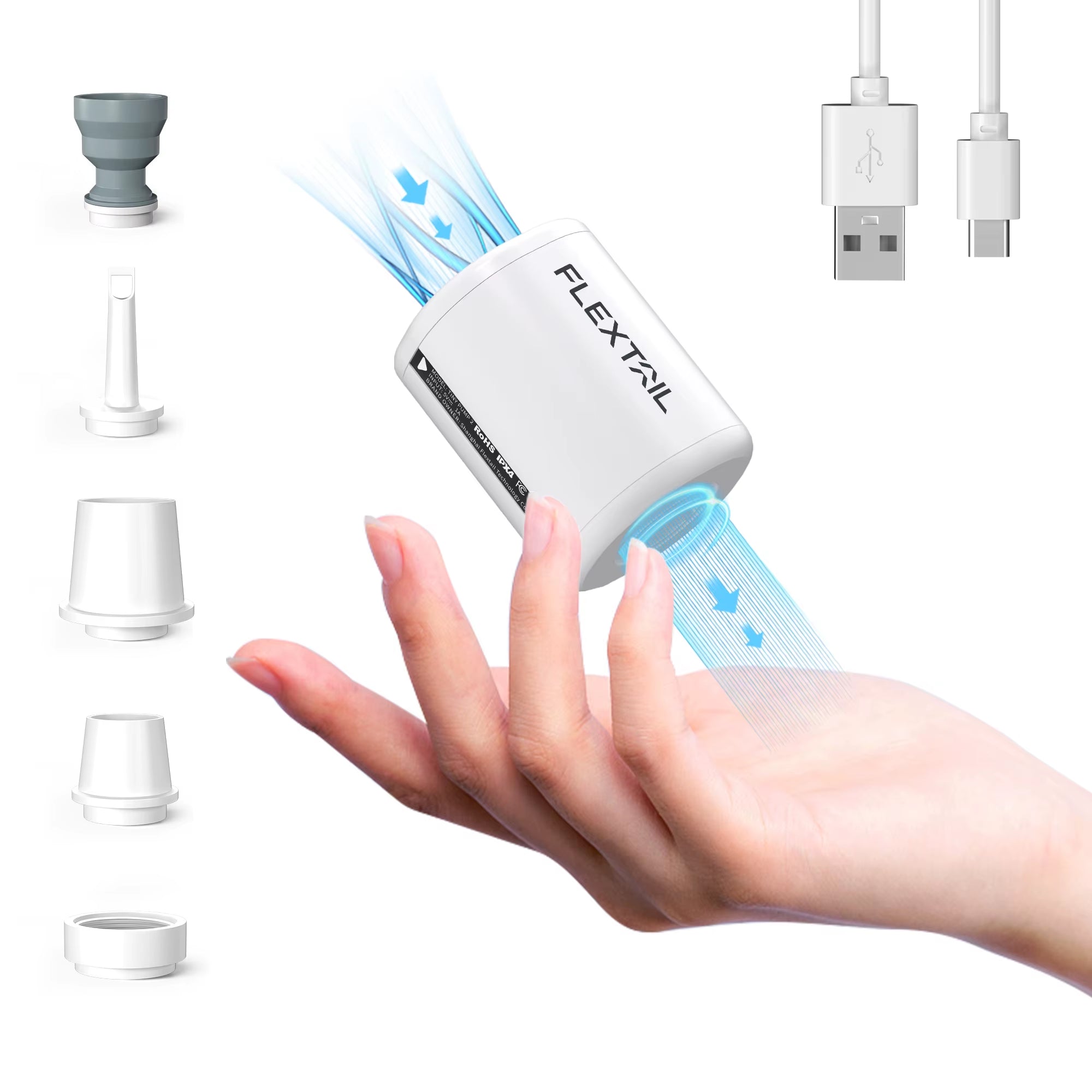 FLEXTAIL TINY PUMP 2 / 2X - 4Kpa Electric Air Pump, Portable Camping Pump for Air Beds Sleeping Pads Pool Floats Vacuum Bags