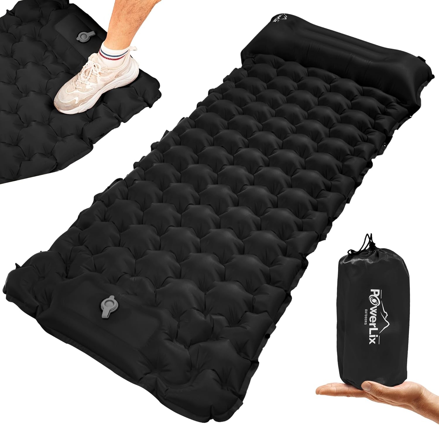 Camping Sleeping Pad 2 Pack, Foot Pump Sleeping Pad for Camping with Built in Pillow, Inflatable Camping Mat, Lightweight Compact Air Mattress Pad for Backpacking Hiking Travelling