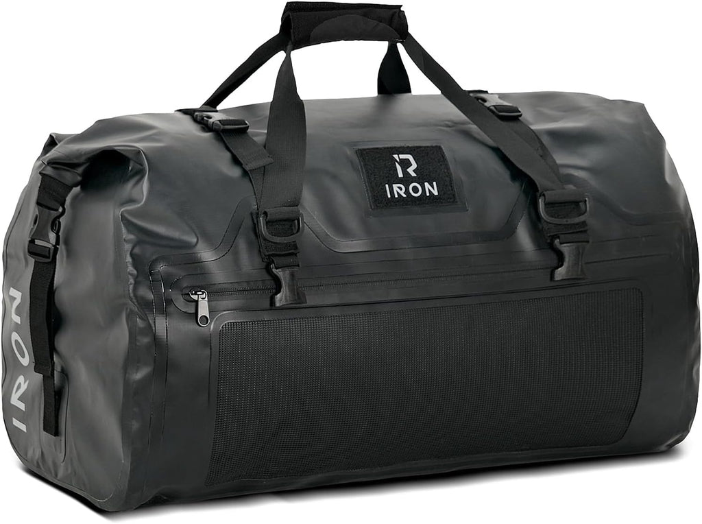 Motorcycle Dry Bag - Waterproof Duffle & Luggage Tail Bag Saddle Bags with Roll Top Closure, Shoulder Straps, Inner Pocket and Mesh Pocket (Black, 30L)
