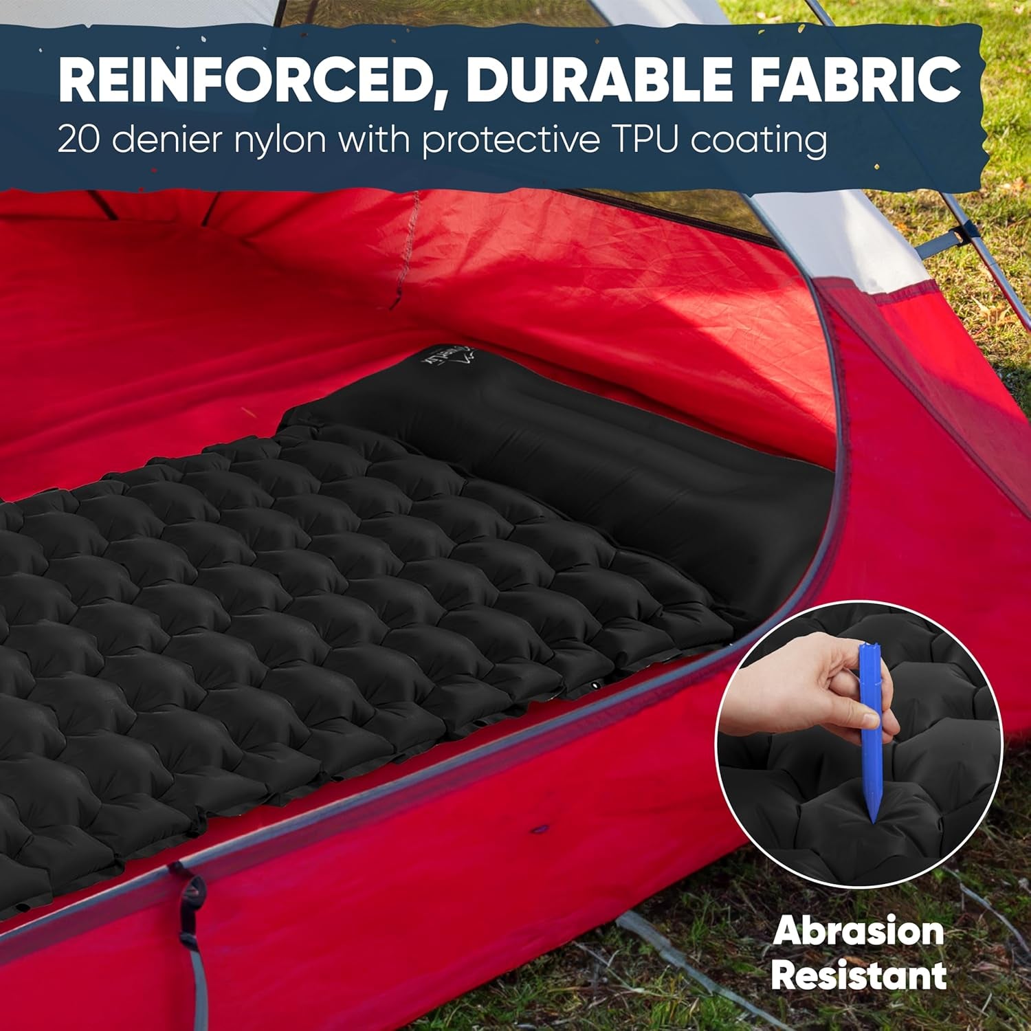 Camping Sleeping Pad 2 Pack, Foot Pump Sleeping Pad for Camping with Built in Pillow, Inflatable Camping Mat, Lightweight Compact Air Mattress Pad for Backpacking Hiking Travelling