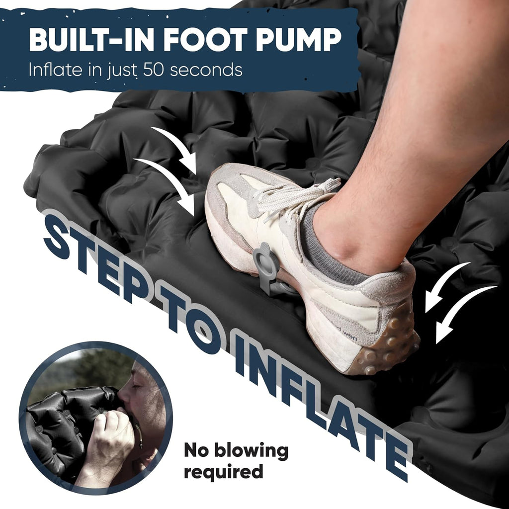 Camping Sleeping Pad 2 Pack, Foot Pump Sleeping Pad for Camping with Built in Pillow, Inflatable Camping Mat, Lightweight Compact Air Mattress Pad for Backpacking Hiking Travelling