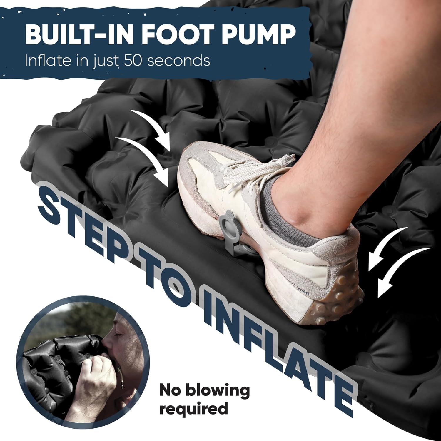 Camping Sleeping Pad 2 Pack, Foot Pump Sleeping Pad for Camping with Built in Pillow, Inflatable Camping Mat, Lightweight Compact Air Mattress Pad for Backpacking Hiking Travelling