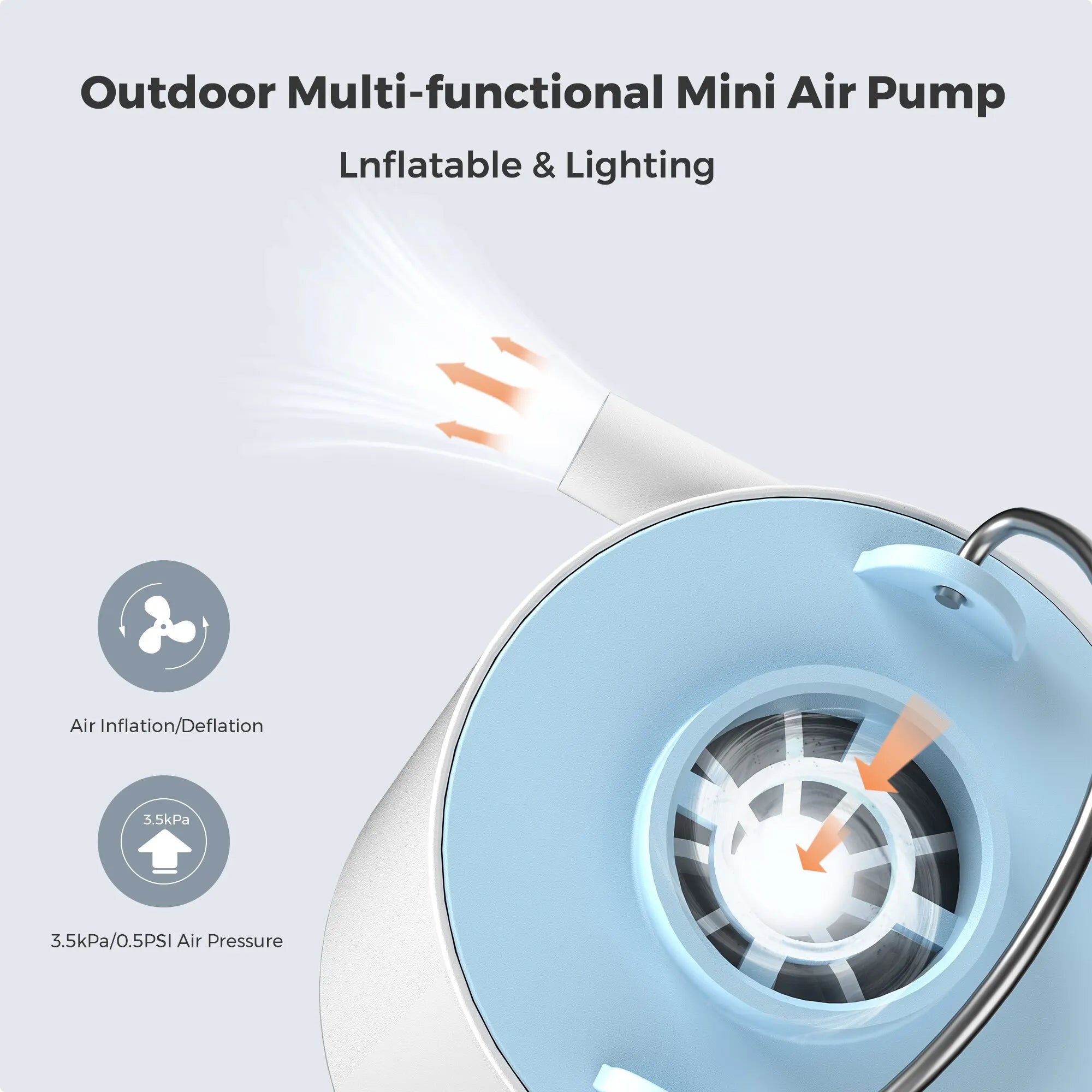 FLEXTAIL Portable Air Pump, Mini Camping Pump with Light, USB-C Charging, Ideal for Sleeping Pads, Air Bed Mattress, Vacuum Bags
