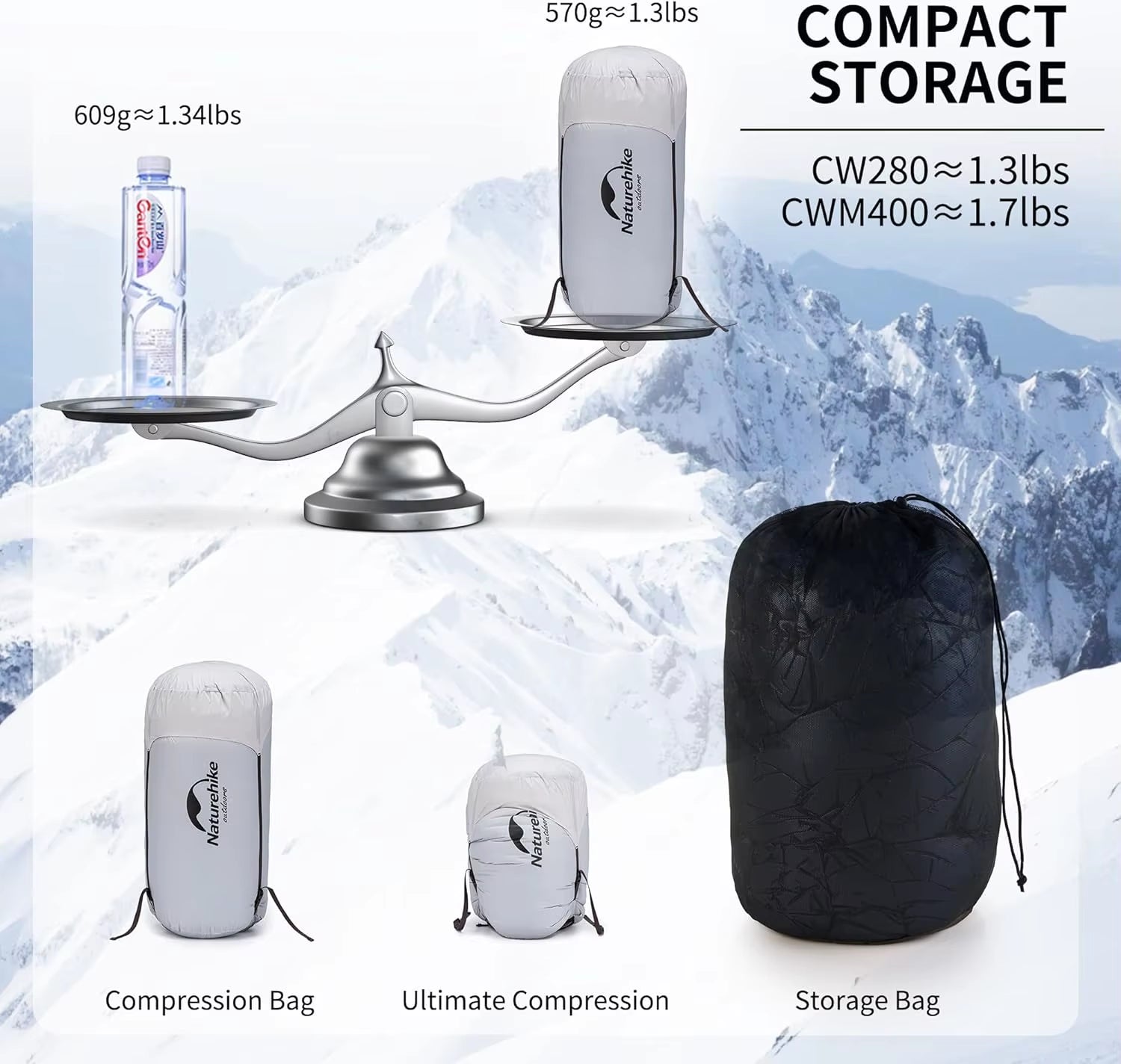 CW280 Sleeping Bag Ultralight Duck down Sleeping Bag Spring Travel Sleeping Bags CWM400 Hiking Camping Sleeping Bag