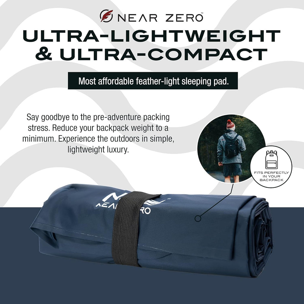 Ultralight Inflatable Sleeping Pad – Compact 14.5 Oz Air Pad 2" Thick, Quick Inflate with 11 Breaths, Durable Rip-Resistant Nylon – Ideal for Backpacking & Warm Weather, Blue