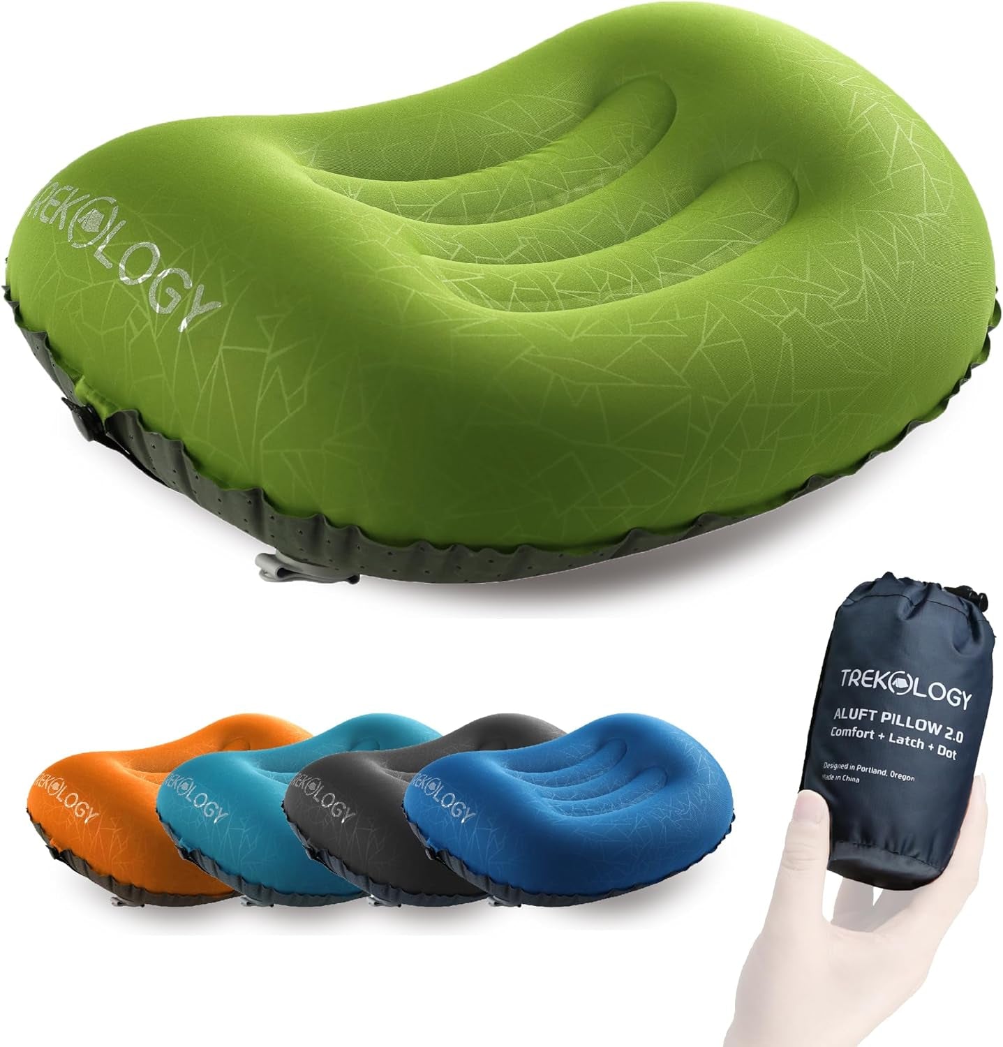 Ultralight Inflatable Camping Travel Pillow - ALUFT 2.0 Compressible, Compact, Comfortable, Ergonomic Inflating Pillows for Neck & Lumbar Support While Camp, Hiking, Backpacking