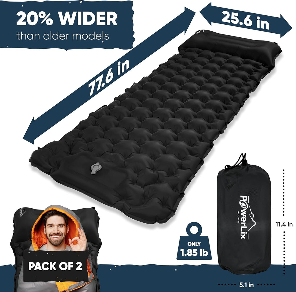 Camping Sleeping Pad 2 Pack, Foot Pump Sleeping Pad for Camping with Built in Pillow, Inflatable Camping Mat, Lightweight Compact Air Mattress Pad for Backpacking Hiking Travelling