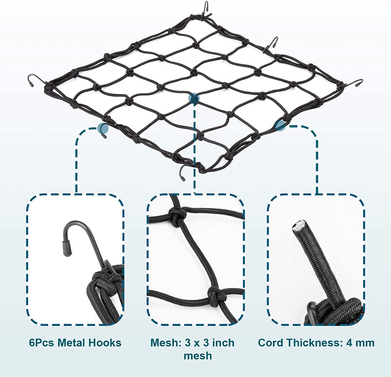 2Pack15.7 X15.7 Cargo Net, Made of Rubber Heavy Duty Bungee Net Stretches to 31.