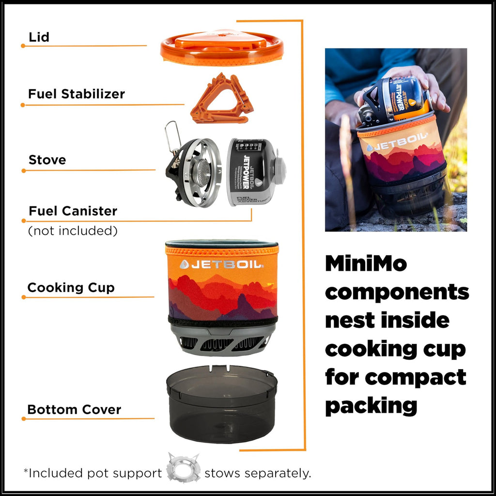 Jetboil Minimo Portable Stove Sunset Cooking System for Camping and Backpacking