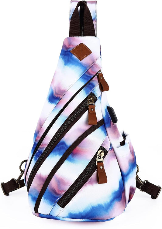 Canvas Sling Bag Crossbody Backpack Genuine Leather Shoulder Bag Casual Daypacks for Men
