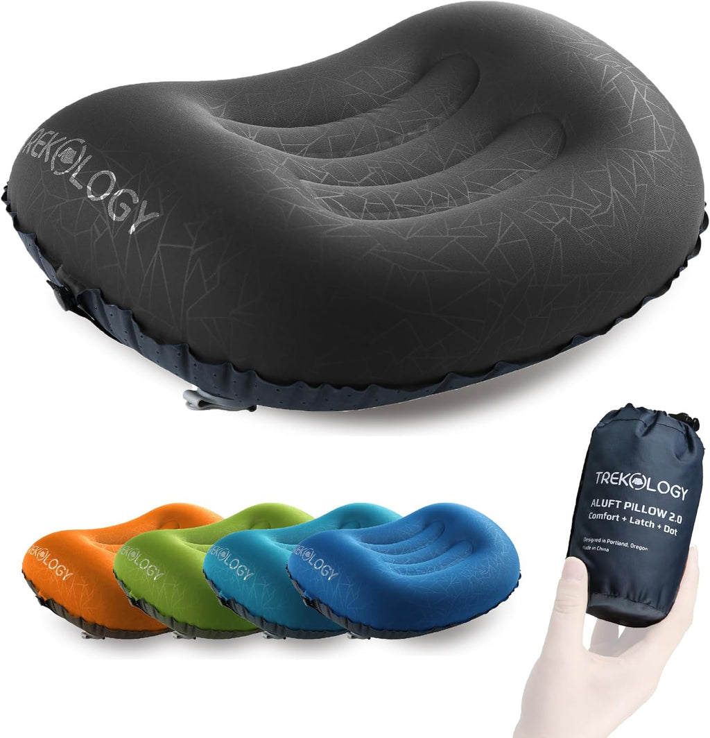 Ultralight Inflatable Camping Travel Pillow - ALUFT 2.0 Compressible, Compact, Comfortable, Ergonomic Inflating Pillows for Neck & Lumbar Support While Camp, Hiking, Backpacking
