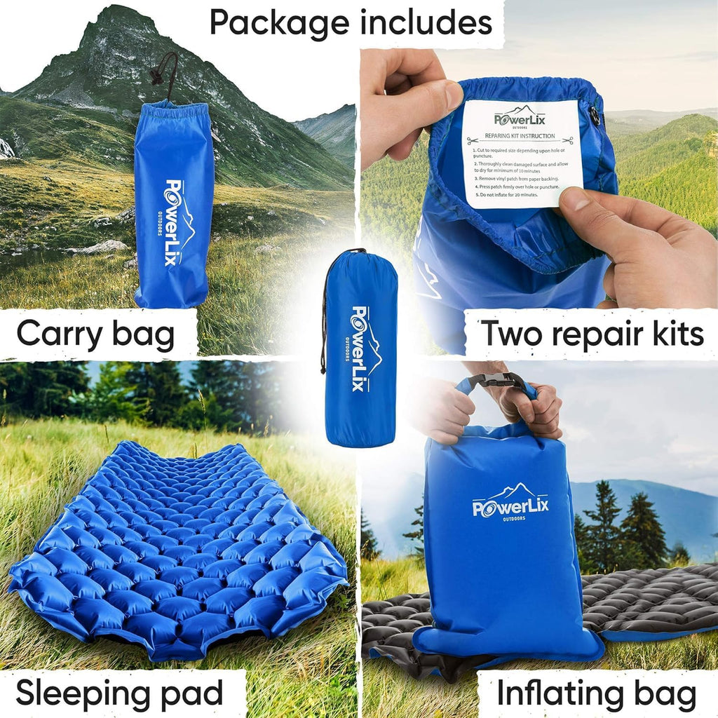 Camping Sleeping Pad - Ultralight Inflatable Camping Mattress Sleeping Mat for Backpacking, Hiking, Compact Lightweight Sleeping Pad for Camping, Inflation Bag/Repair Kit Included