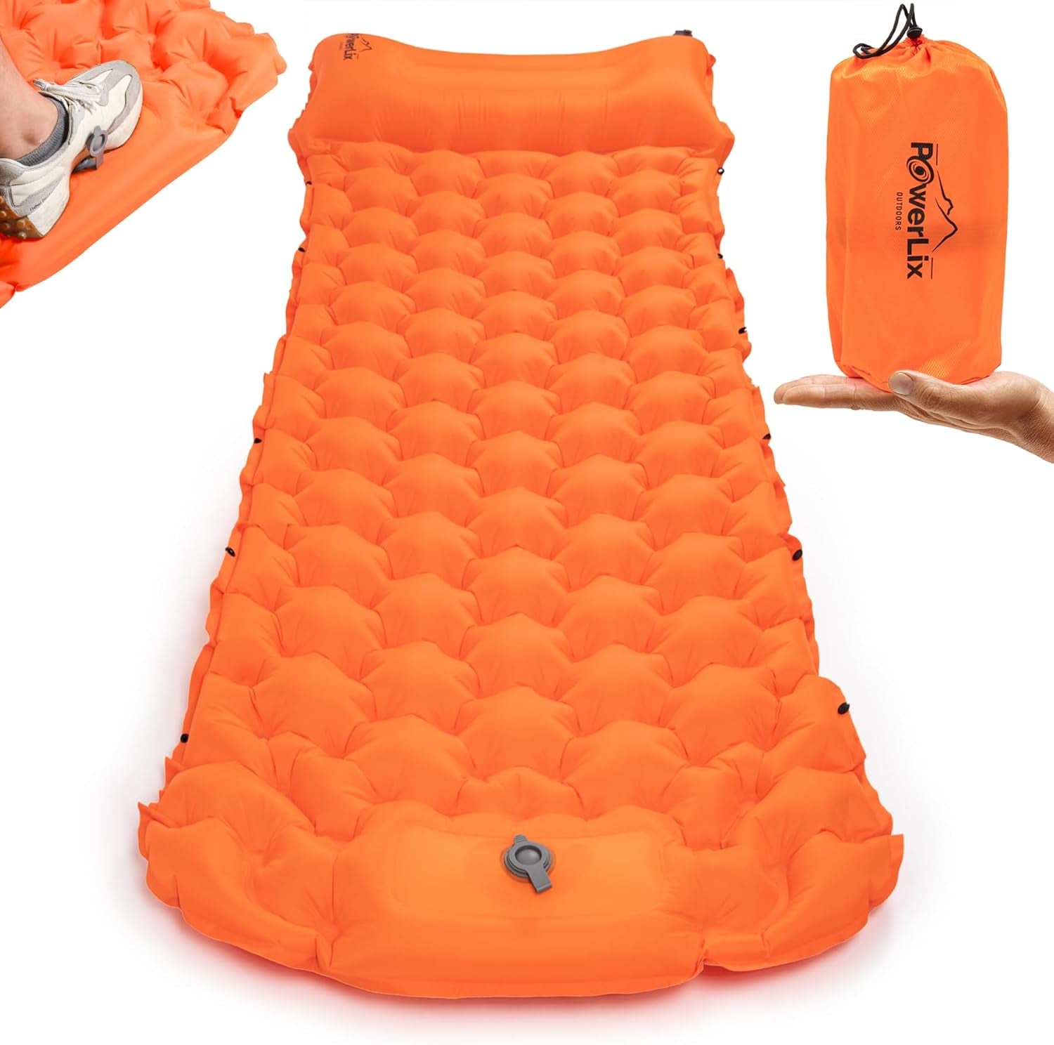 Camping Sleeping Pad 2 Pack, Foot Pump Sleeping Pad for Camping with Built in Pillow, Inflatable Camping Mat, Lightweight Compact Air Mattress Pad for Backpacking Hiking Travelling