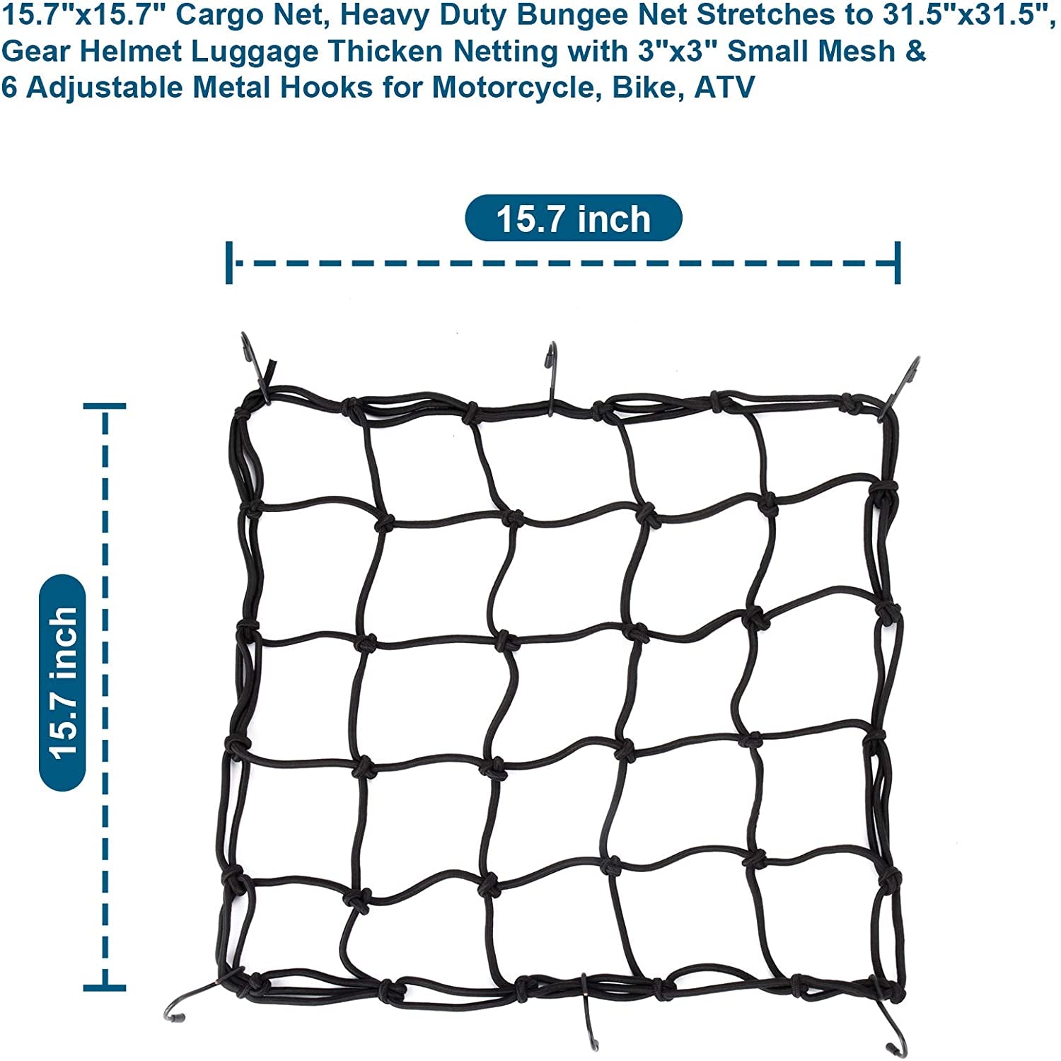 2Pack15.7 X15.7 Cargo Net, Made of Rubber Heavy Duty Bungee Net Stretches to 31.