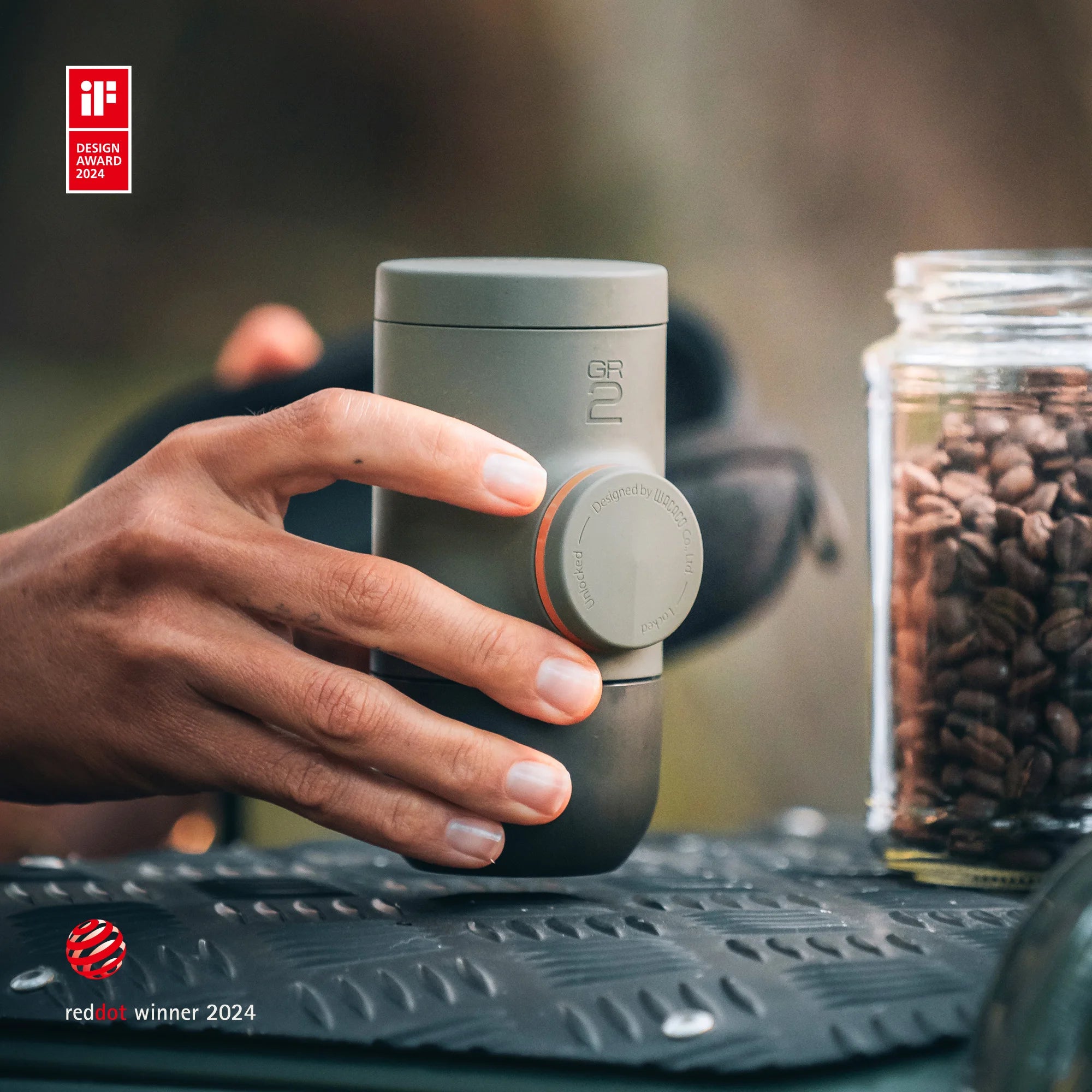 Minipresso GR2, No Electricity, Espresso Machine for Outdoor Compatible Ground Coffee, Portable Coffee Maker,