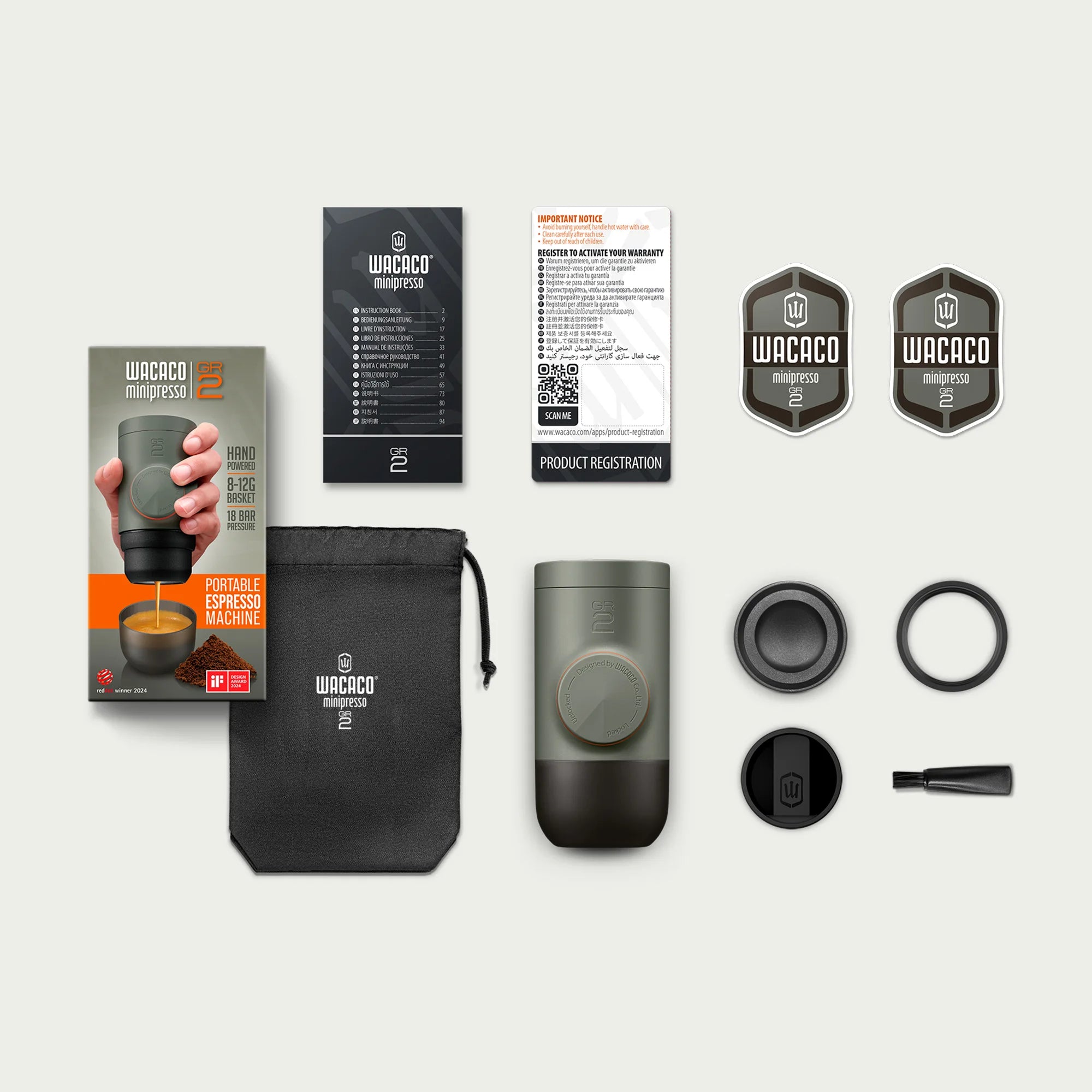 Minipresso GR2, No Electricity, Espresso Machine for Outdoor Compatible Ground Coffee, Portable Coffee Maker,