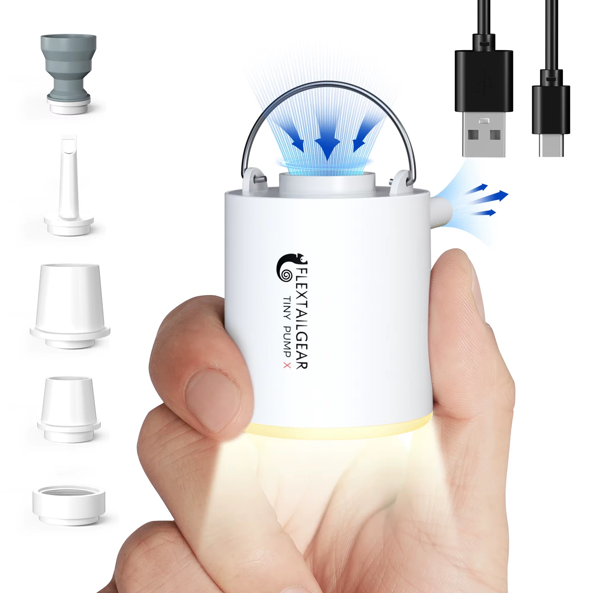 FLEXTAIL Portable Air Pump, Mini Camping Pump with Light, USB-C Charging, Ideal for Sleeping Pads, Air Bed Mattress, Vacuum Bags