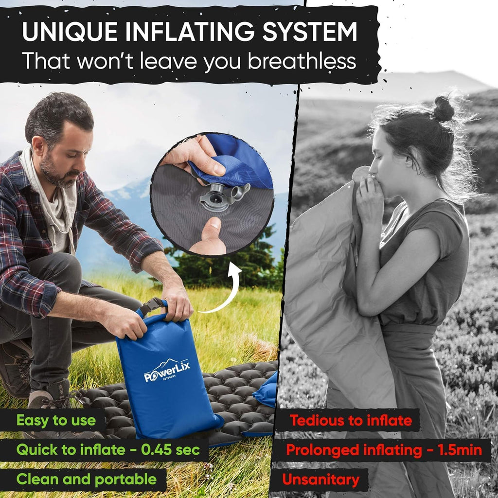 Camping Sleeping Pad - Ultralight Inflatable Camping Mattress Sleeping Mat for Backpacking, Hiking, Compact Lightweight Sleeping Pad for Camping, Inflation Bag/Repair Kit Included