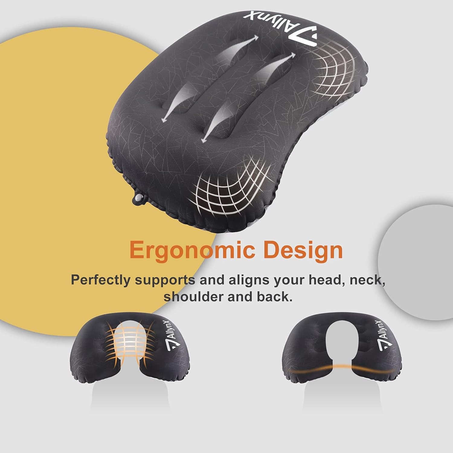 Camping Pillow, Ultralight Inflatable Compact Pillow for Neck & Lumbar Support While Camp, Backpacking, Graphite Black…