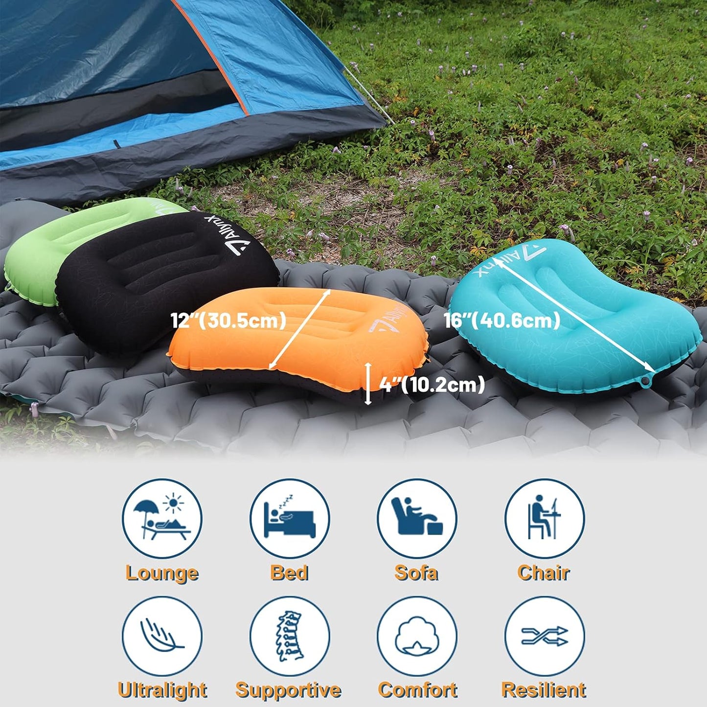 Camping Pillow, Ultralight Inflatable Compact Pillow for Neck & Lumbar Support While Camp, Backpacking, Graphite Black…