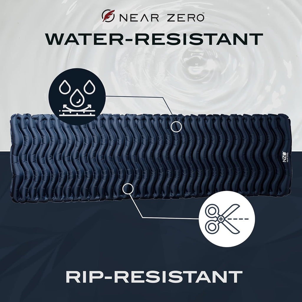 Ultralight Inflatable Sleeping Pad – Compact 14.5 Oz Air Pad 2" Thick, Quick Inflate with 11 Breaths, Durable Rip-Resistant Nylon – Ideal for Backpacking & Warm Weather, Blue