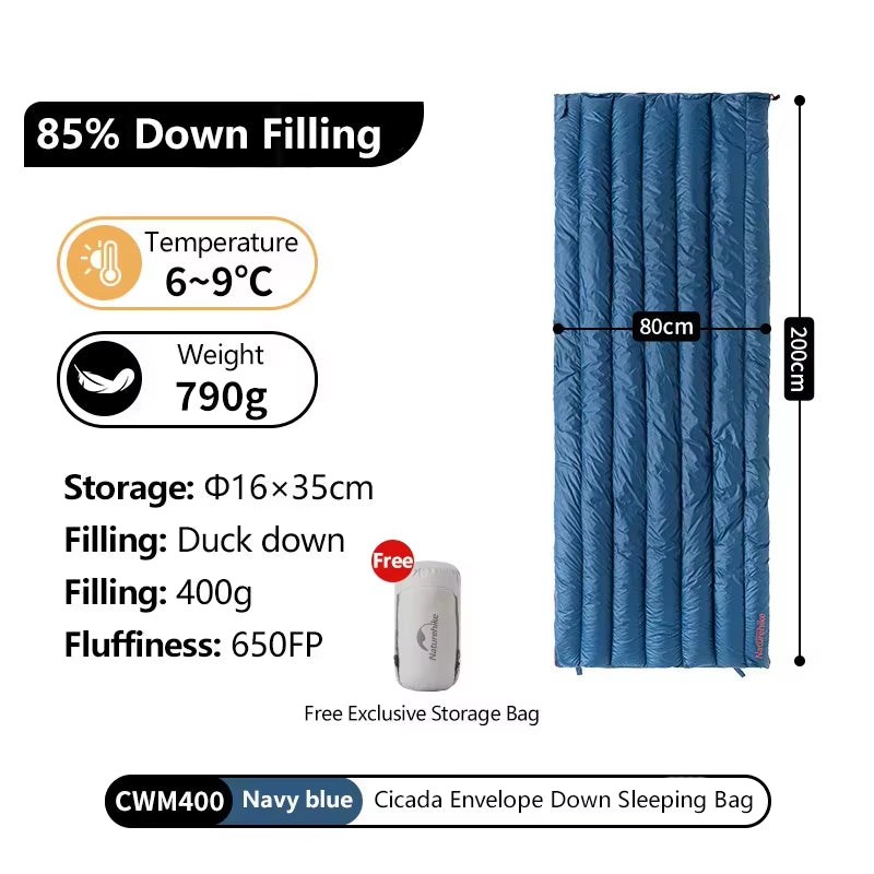 CW280 Sleeping Bag Ultralight Duck down Sleeping Bag Spring Travel Sleeping Bags CWM400 Hiking Camping Sleeping Bag
